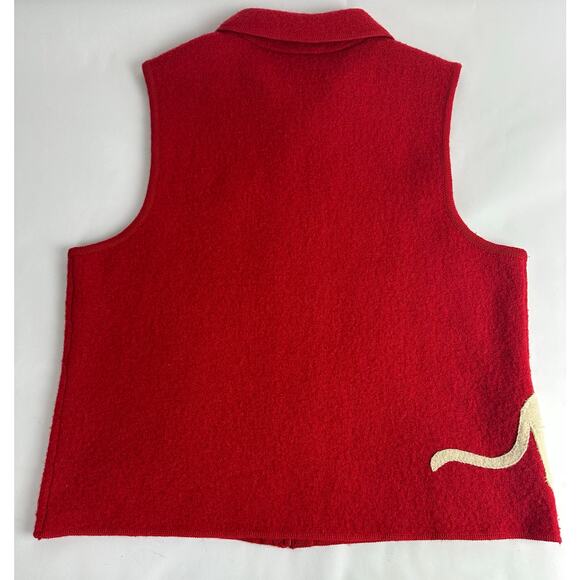 Vintage Coldwater Creek Size Large Boiled Wool Cat Lady Vest Red Kittens - Picture 5 of 6